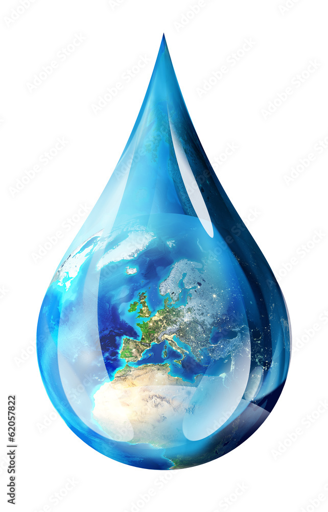 europe in water drop - isolated