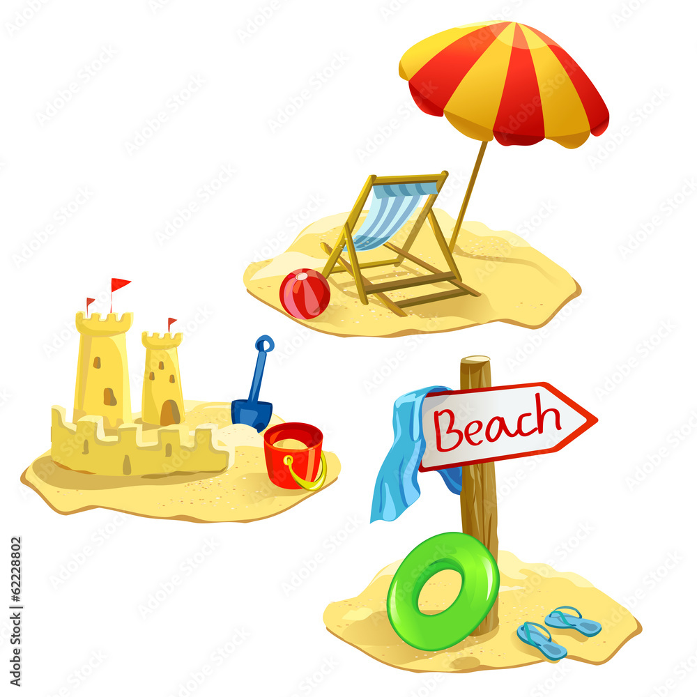 set beach and recreation symbols isolated