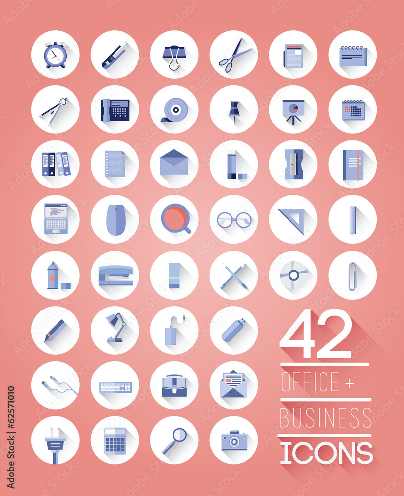 Office and business icons on white circles