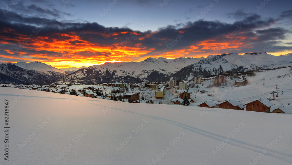 Famous ski resort in the Alps,Les Sybelles,France