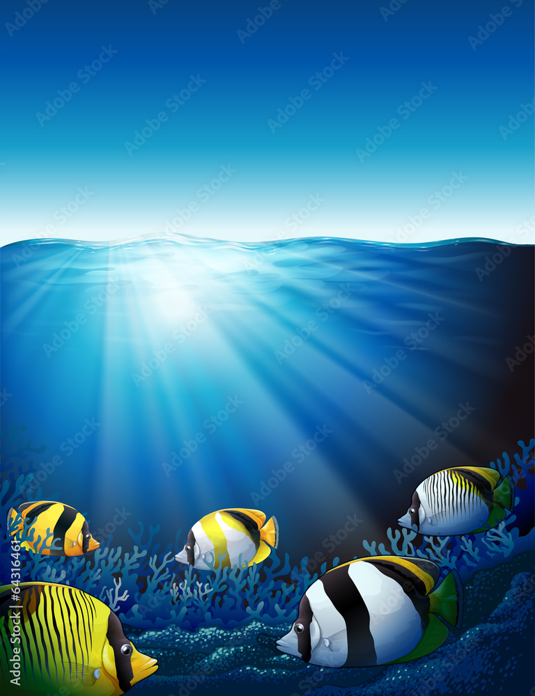 阳光照耀下的海底捕鱼