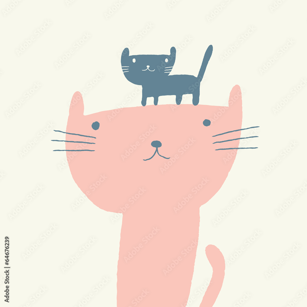 Vector illustration of a cute cat and a kitten for mothers day
