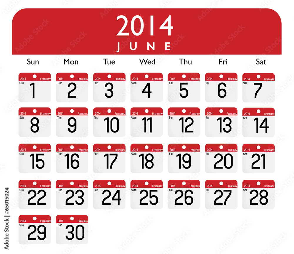 2014年六月日历