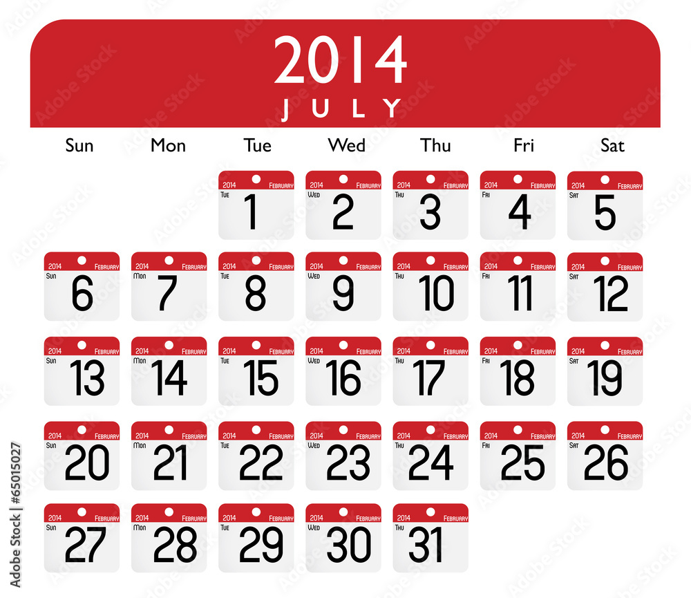 2014年7月日历
