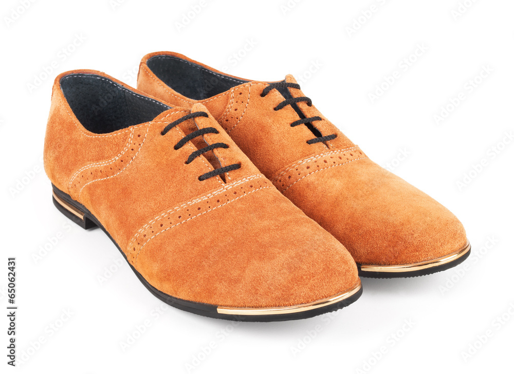 brown suede shoes on isolated white background