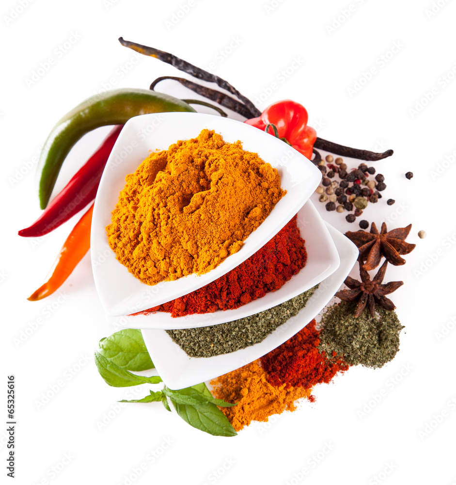 Various kind of spices isolated on white