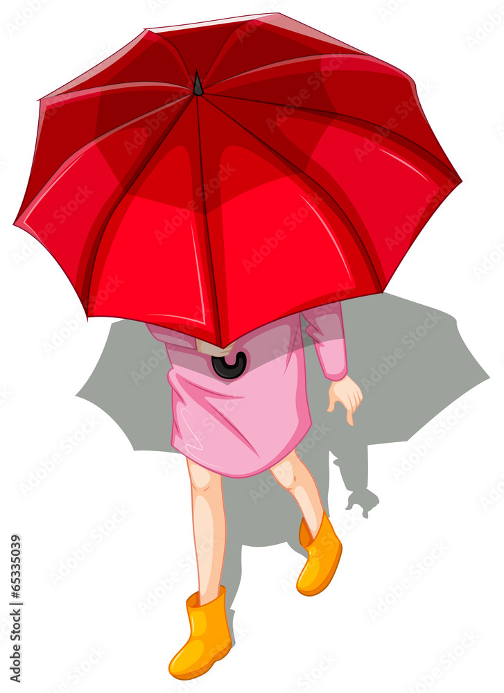 一名妇女使用雨伞的俯视图