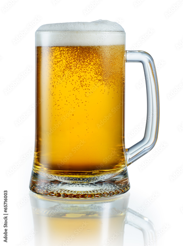 Mug of light beer isolated on white background. With clipping pa