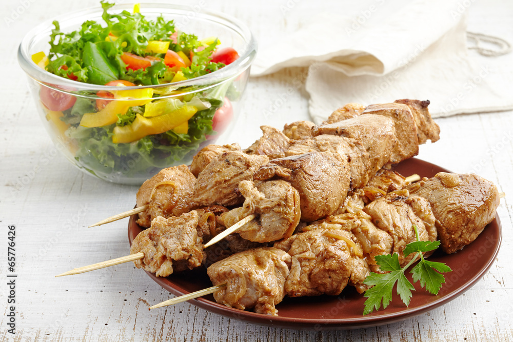 grilled pork meat kebab