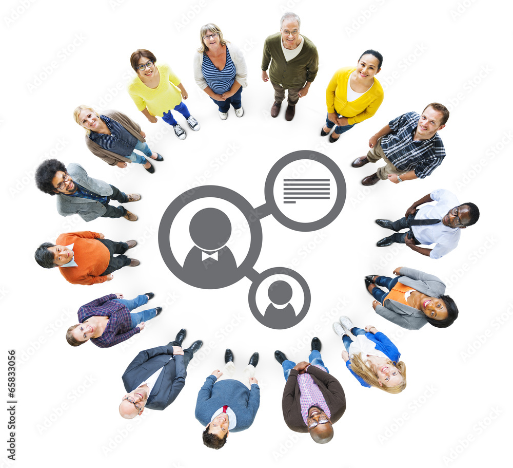 Multiethnic People Forming Circle and Profile Symbol