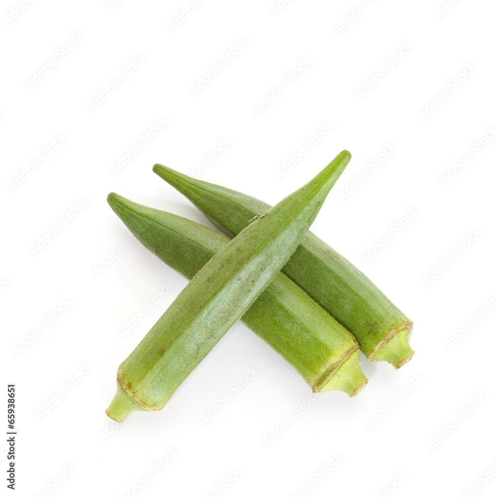 Close - up Okra vegetables on white background