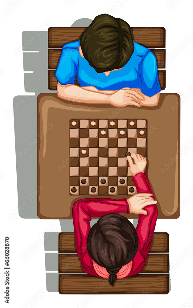 两个人玩棋盘游戏的俯视图