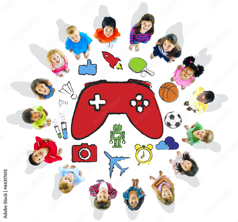 Multiethnic Group of Children Playing Video Games