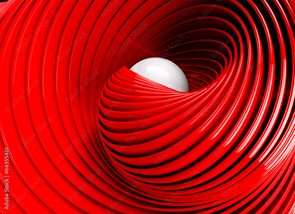 红色调的抽象三维螺旋或旋转
