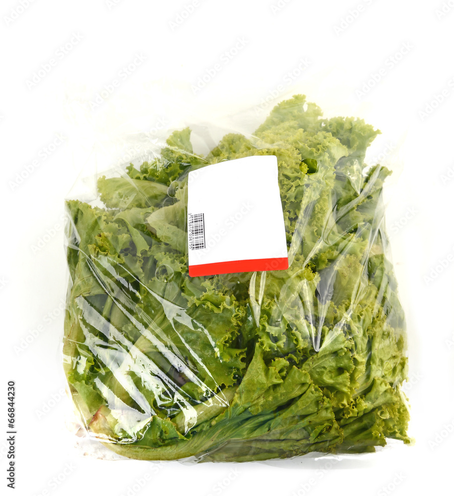 iceberg lettuce in plastic bag package
