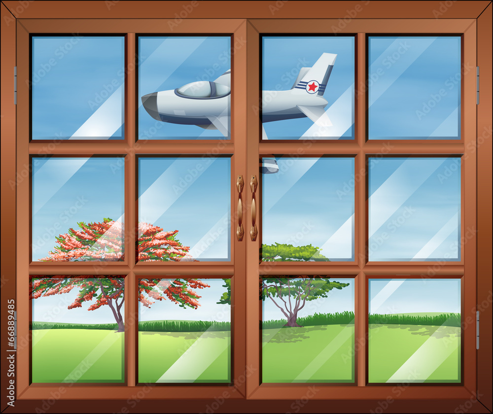 一扇可以看到外面飞机的窗户