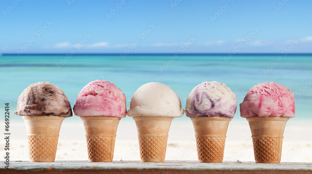 Fruit ice creams on beach