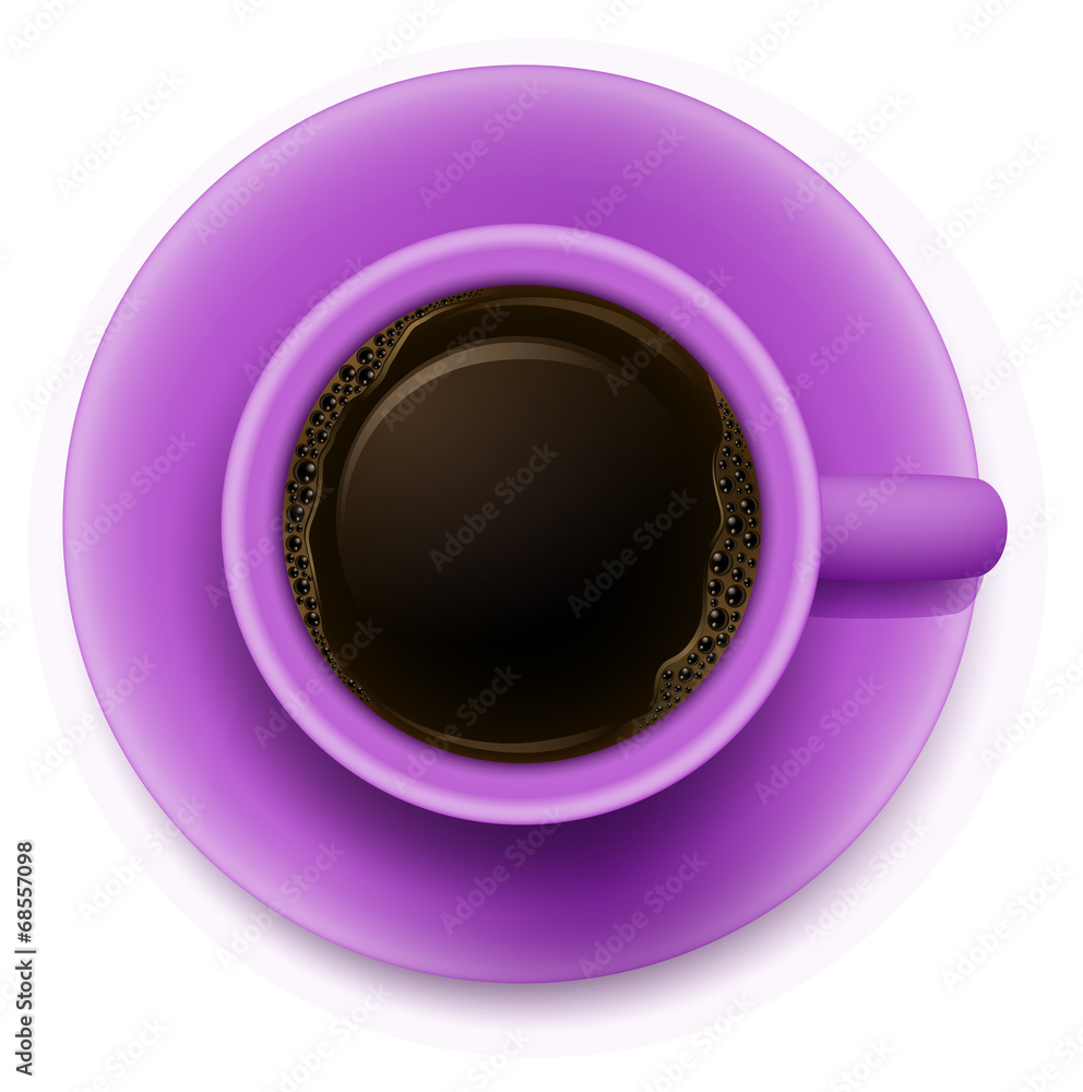 一个装有咖啡的紫色杯子的俯视图