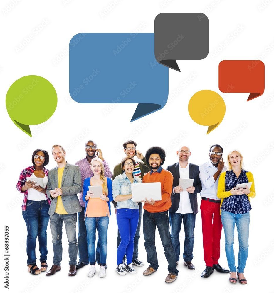 Multiethnic Group of People with Speech Bubbles