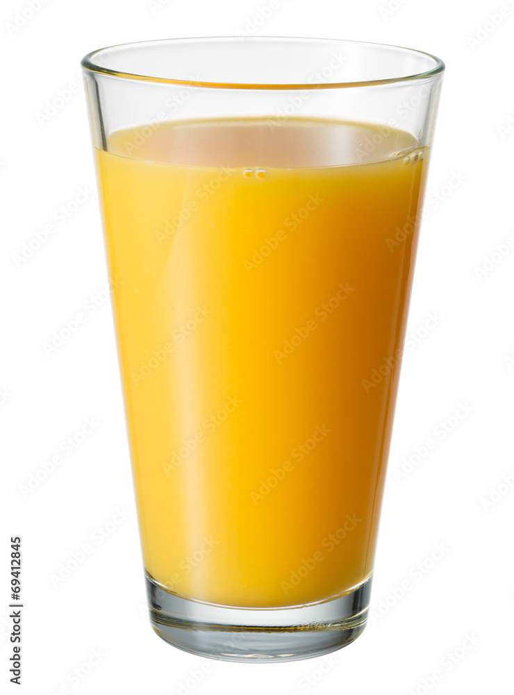 橙汁。玻璃隔离。带夹持路径