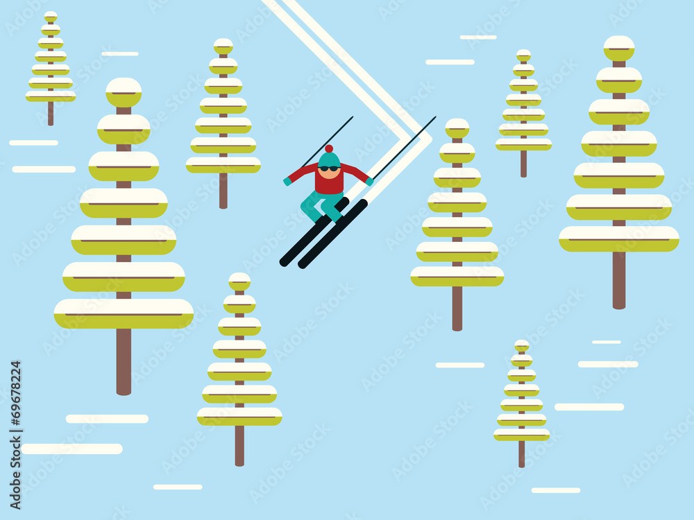 滑雪运动员从山上滑下的矢量图