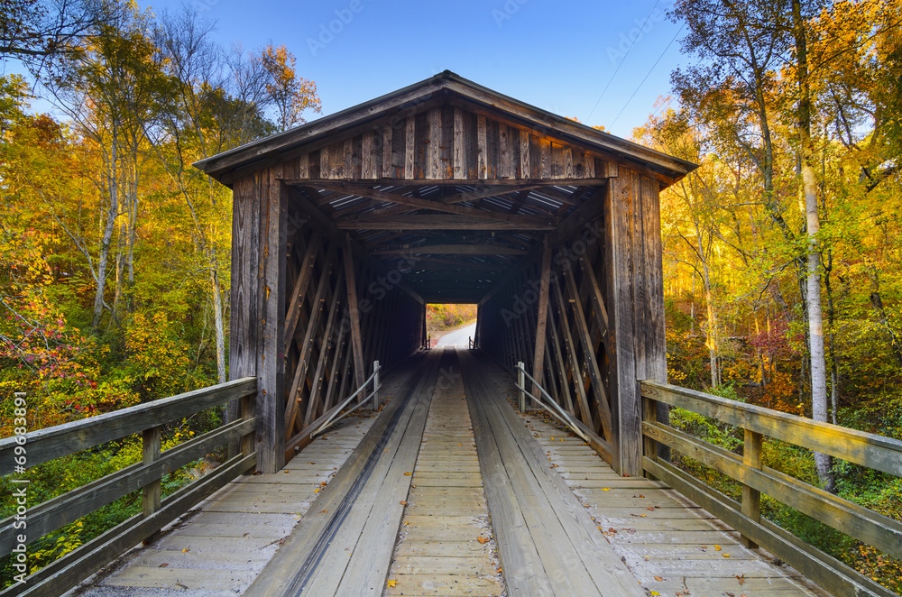 美国乔治亚州秋季的旧天桥