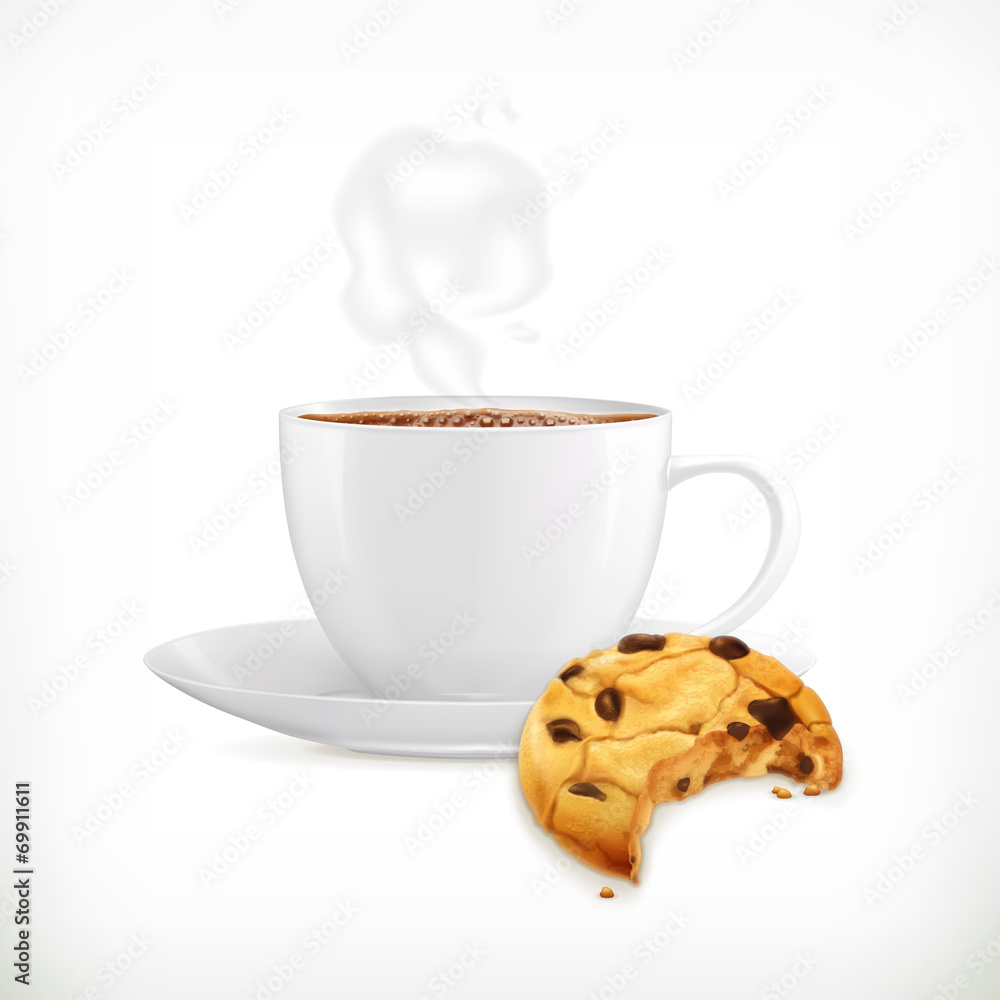 一杯咖啡和饼干，独立矢量插图