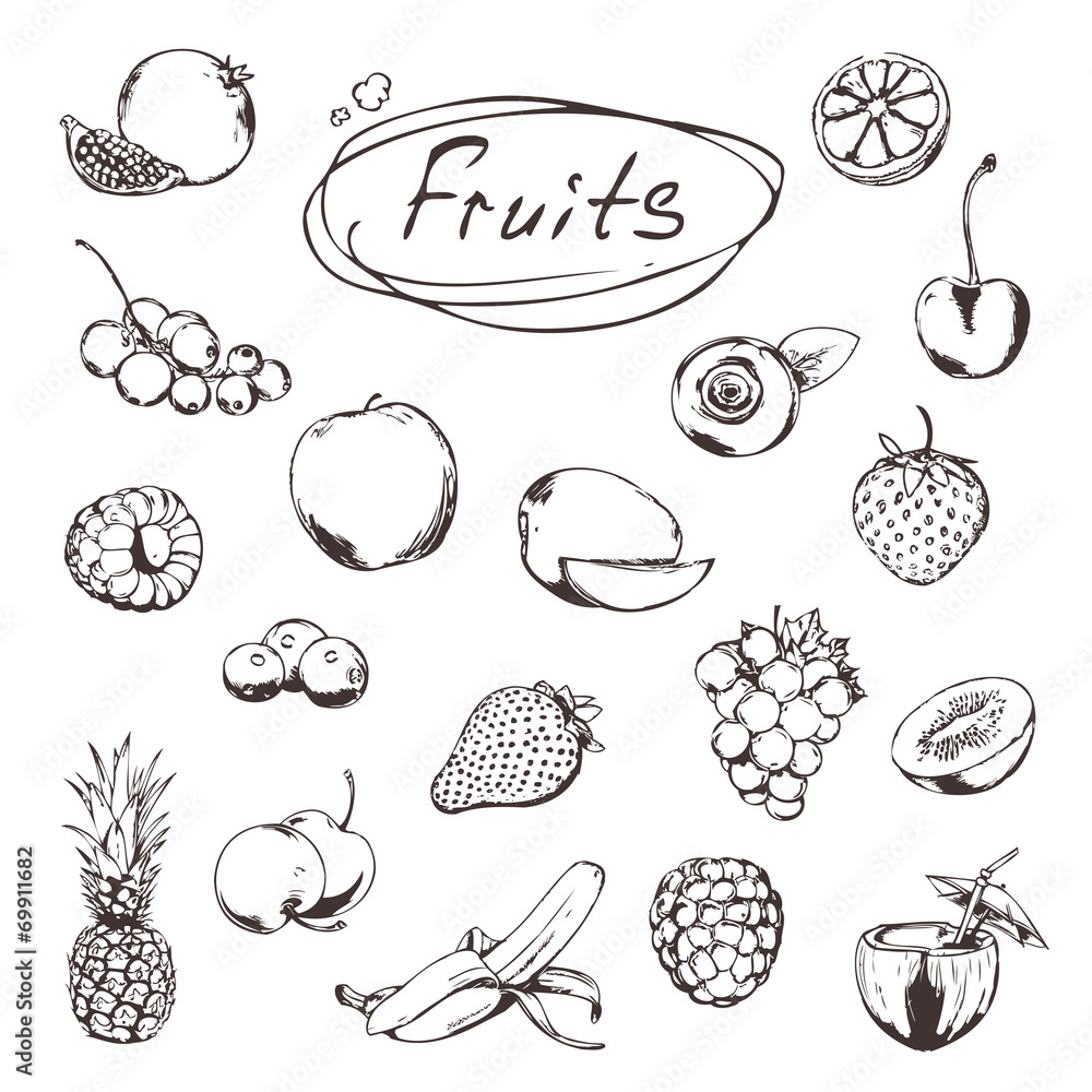 水果和浆果，图标矢量集草图
