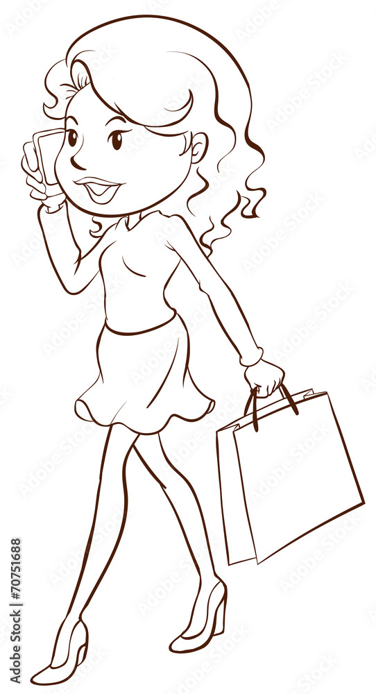 一个女孩购物的简单素描
