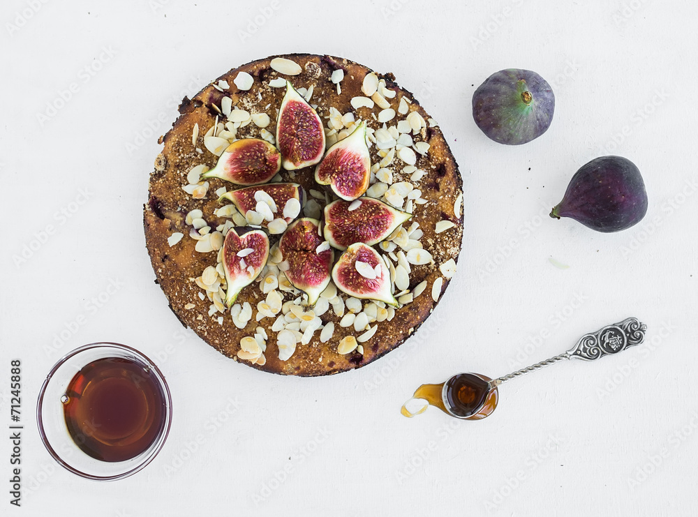 Fig pie on a white surface