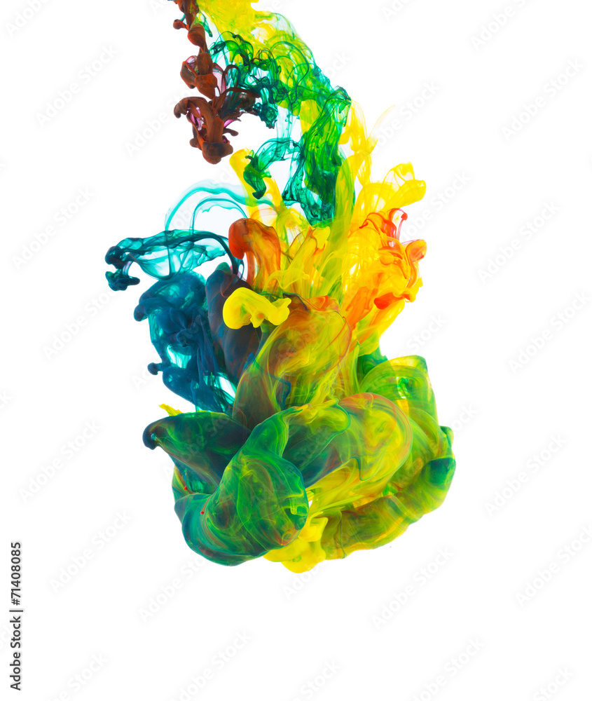 Colored ink isolated on white background