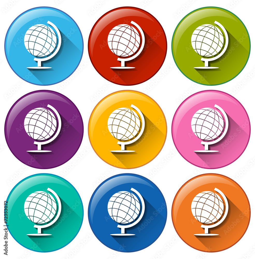 Round buttons with globes