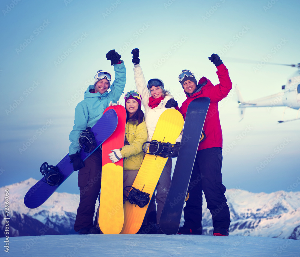 滑雪运动员成功运动友谊理念