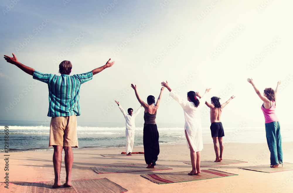 瑜伽健康运动海滩概念
