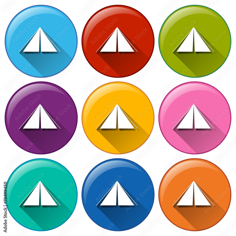 Round icons with camping tents