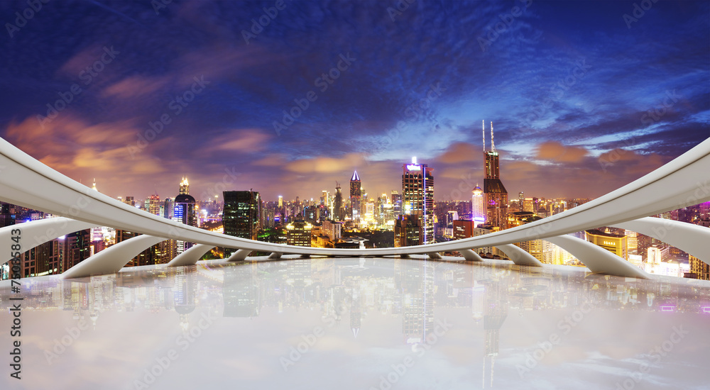 futuristic business perspective and cityscape at night