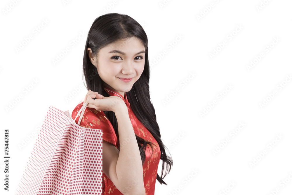 Beautiful Asia girl happy smile and shopping