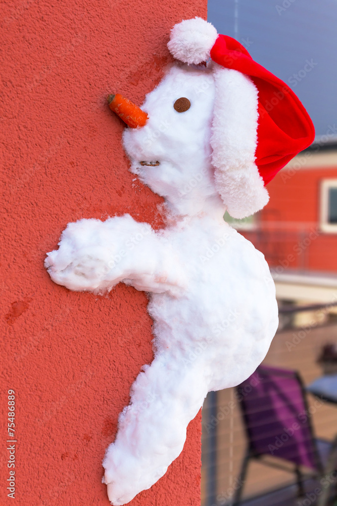 Funny snowman on the wall