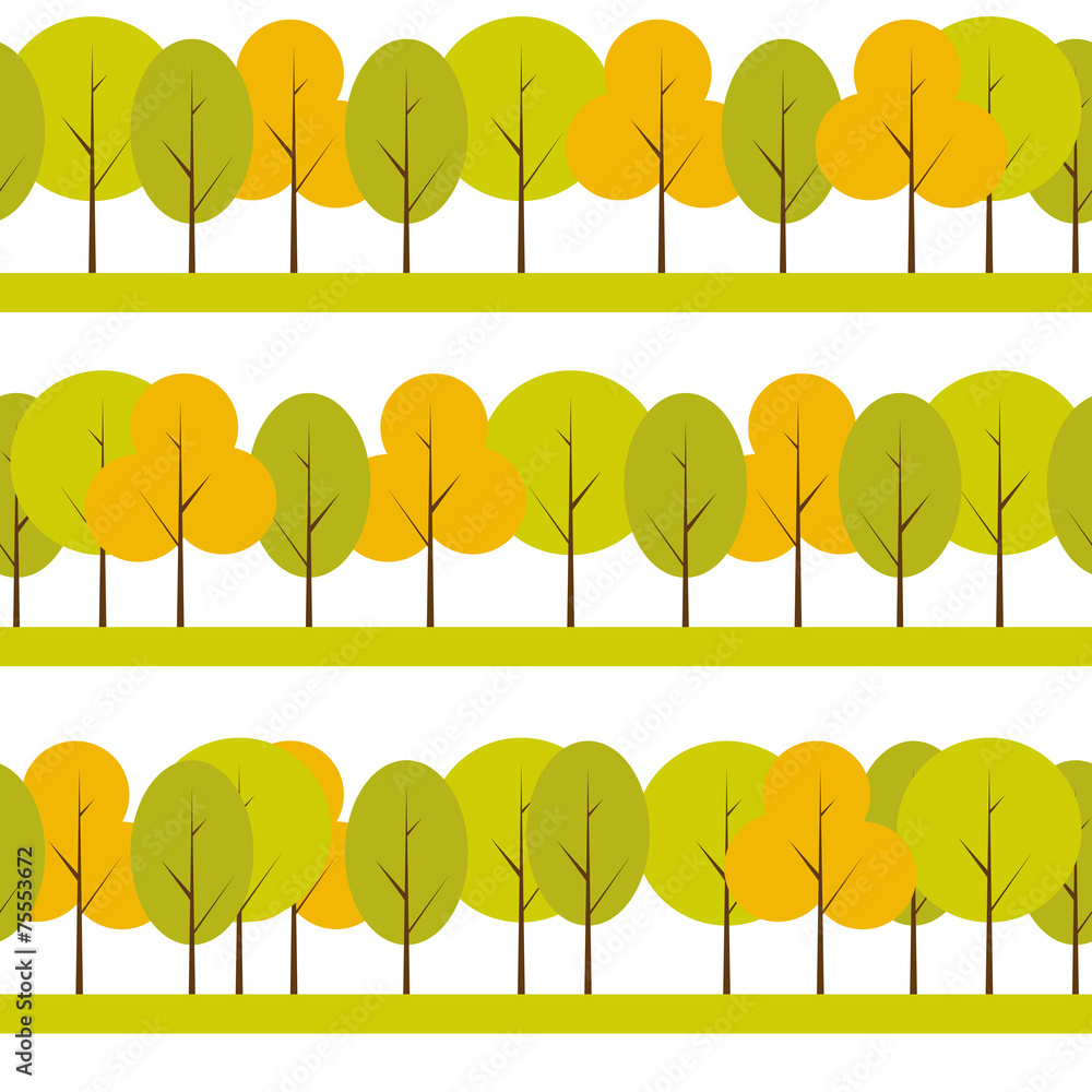不同的树木自然无缝图案背景矢量照明