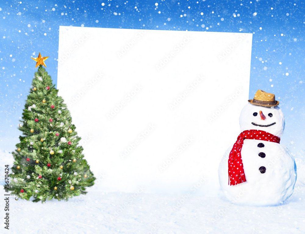 Snowman Christmas Tree Placard Winter Concept