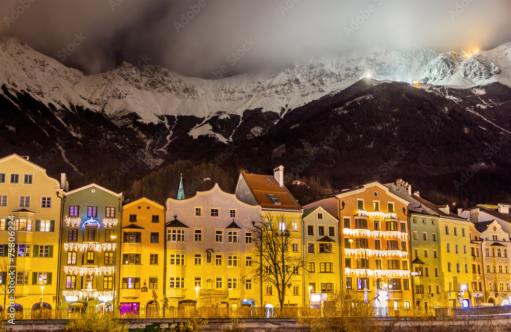 The embankment of Innsbruck at night - Austria