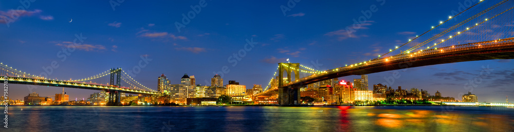 纽约曼哈顿和布鲁克林大桥全景