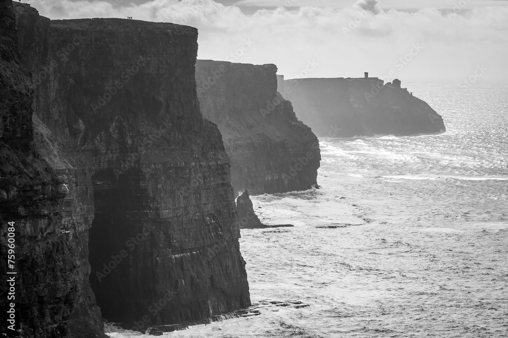 爱尔兰莫尔的Idylllic悬崖，黑色和白色