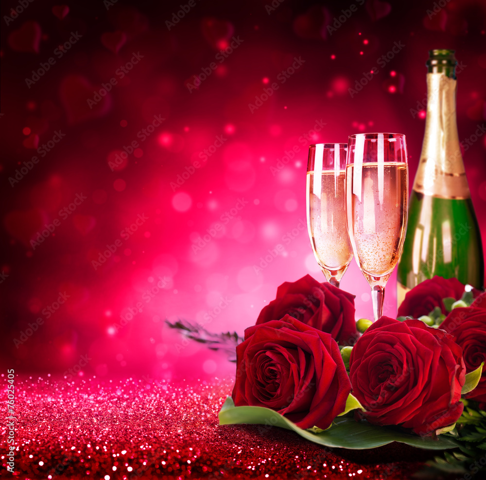sparkling valentine’s day with champagne and roses