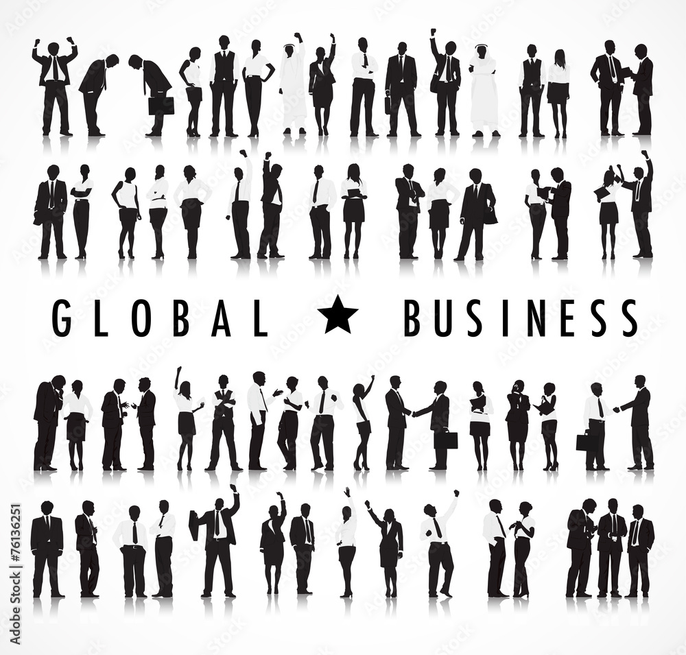 商界人士剪影与全球商业理念
