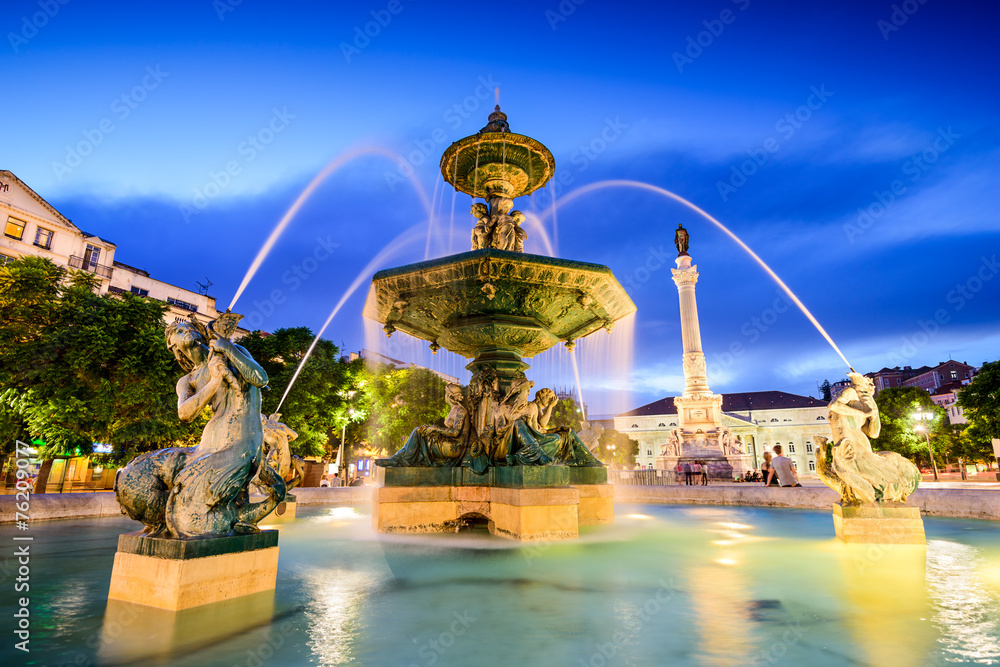 Lisbon, Portugal at Rossio Square Fountain