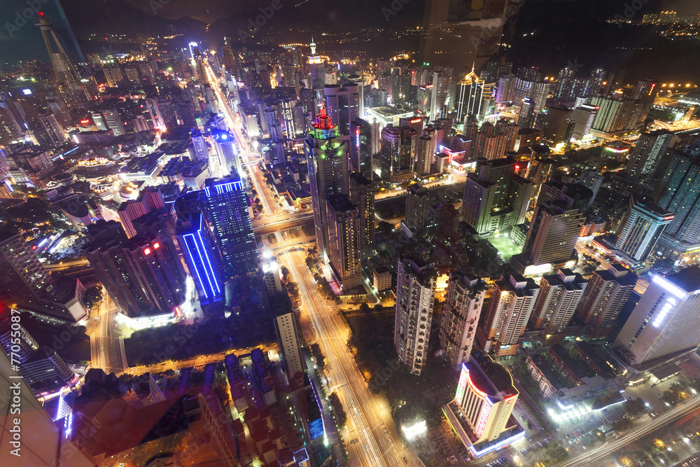 天际线，现代城市深圳夜晚的城市景观