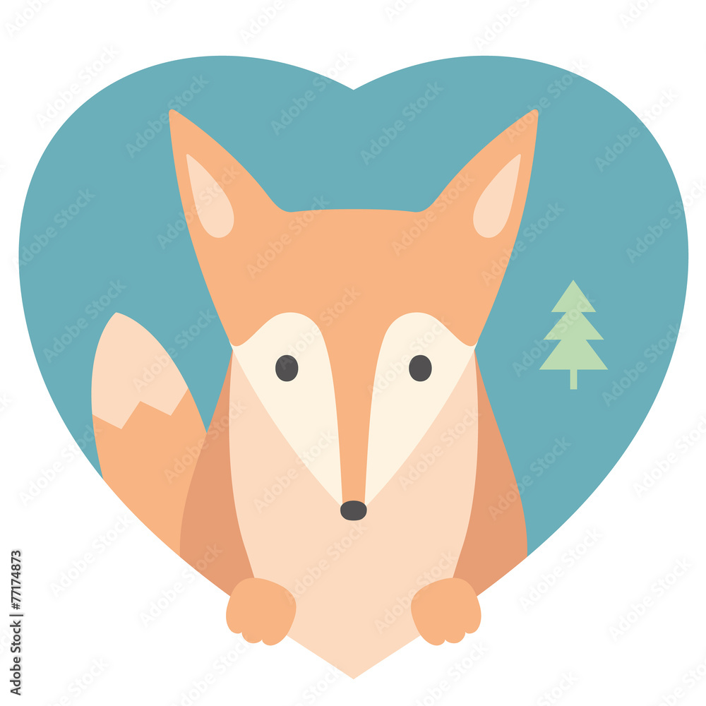 动物套装。平面图案的恋爱狐狸肖像