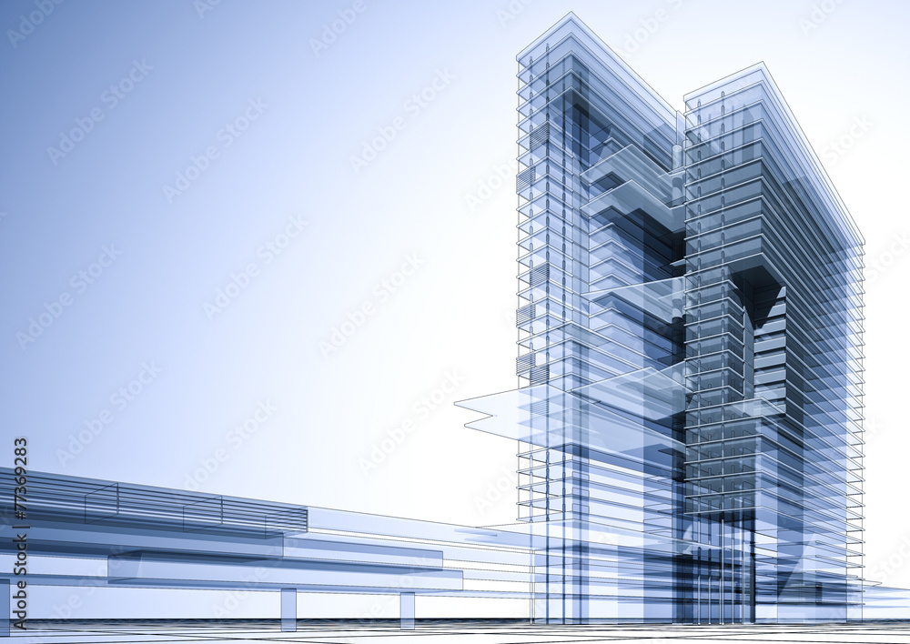 3D Bürogebäude blau