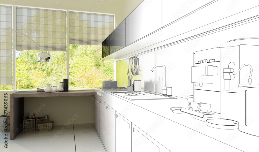 Küche in 3D (Zeichnung)